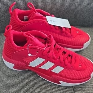 Basketball Exclusive Adidas Bold Red Athletic Shoes with White Accents